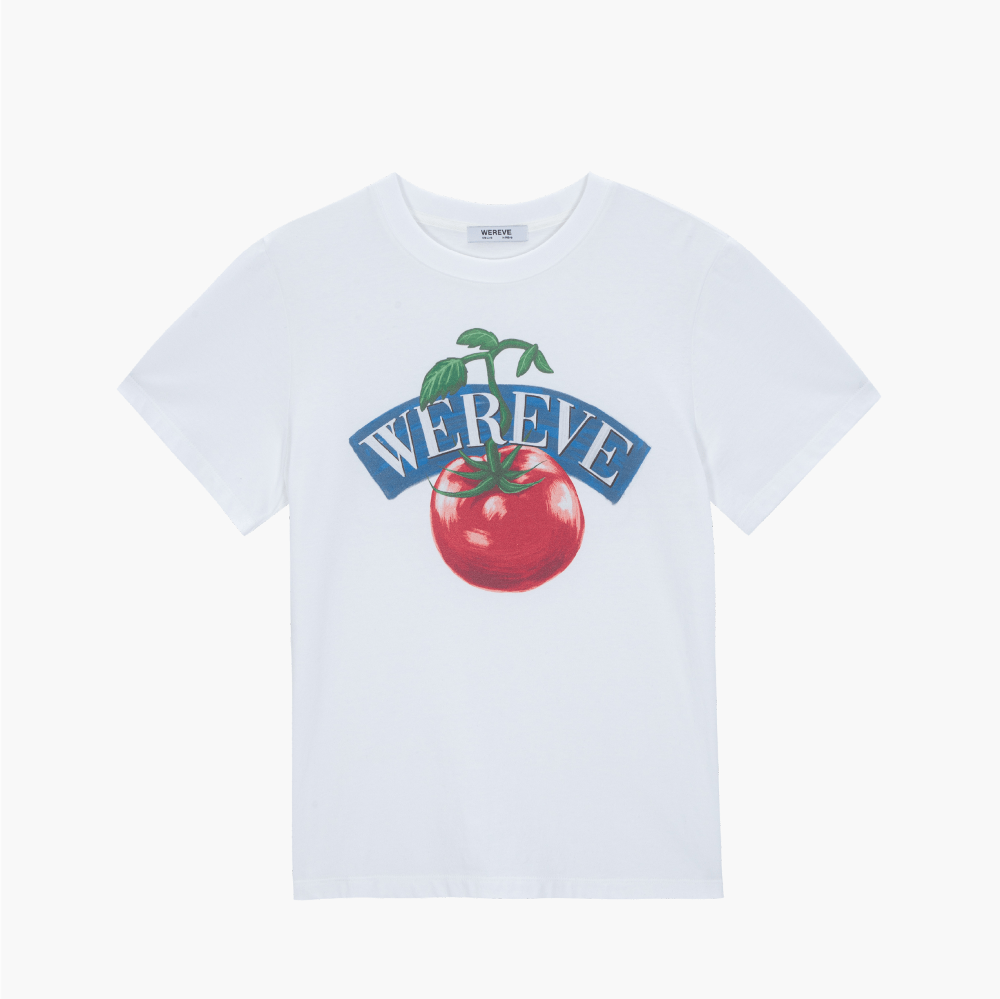 ECOGRAM 에코그램 [위레브] 오가닉 코튼 토마토 프린팅 티셔츠 - 화이트 fashion